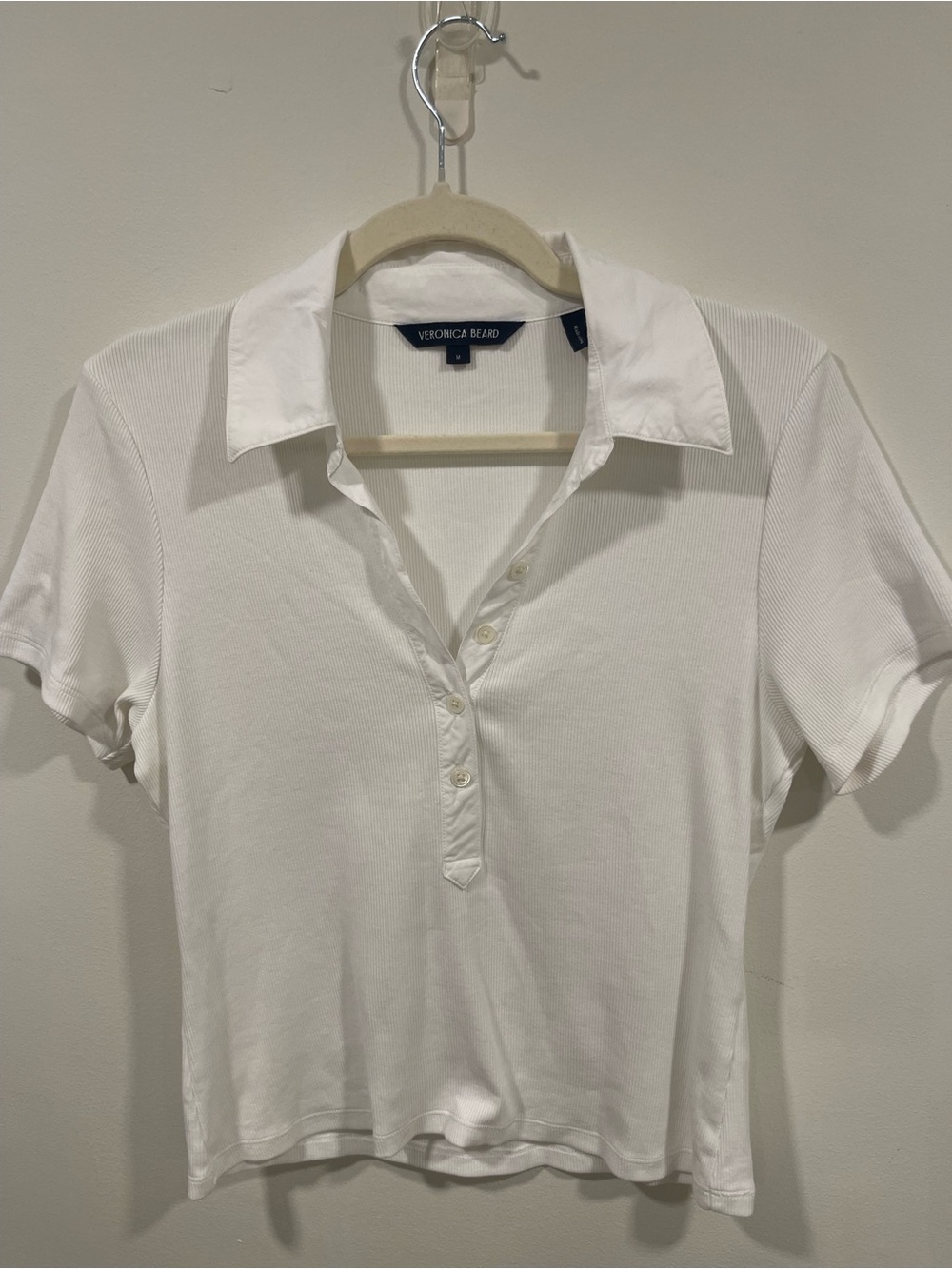 Veronica Beard White Short-Sleeve Polo with Button Placket